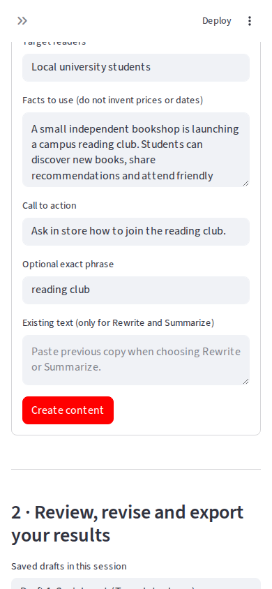 Real Content Studio template preview and checks on a mobile screen