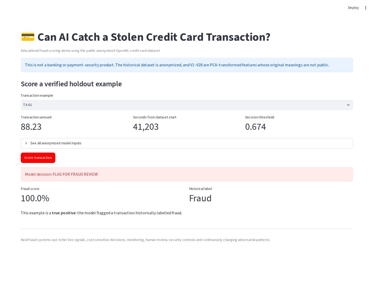 Real Streamlit fraud example flagged for review