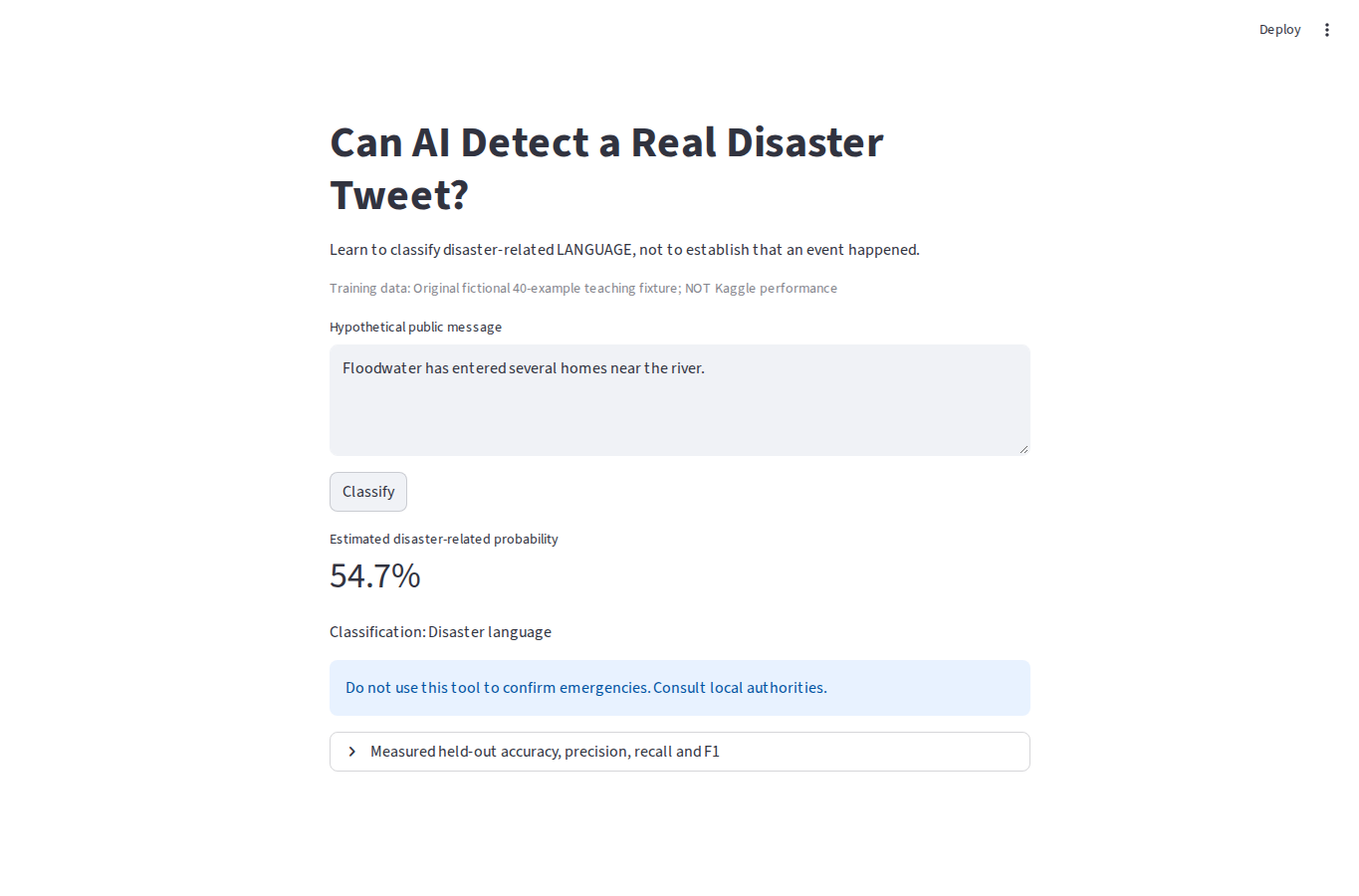 Genuine desktop Streamlit Can AI Detect a Real Disaster Tweet? Build a Text Classifier screenshot