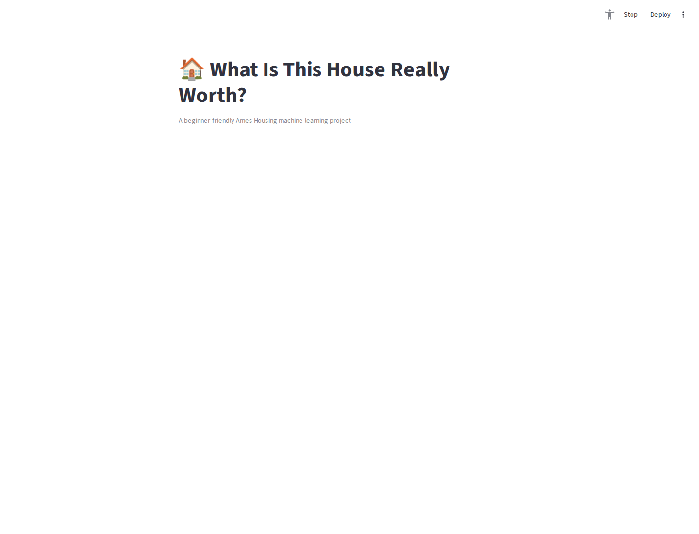 Real Streamlit House Price Predictor app created and tested for this handbook