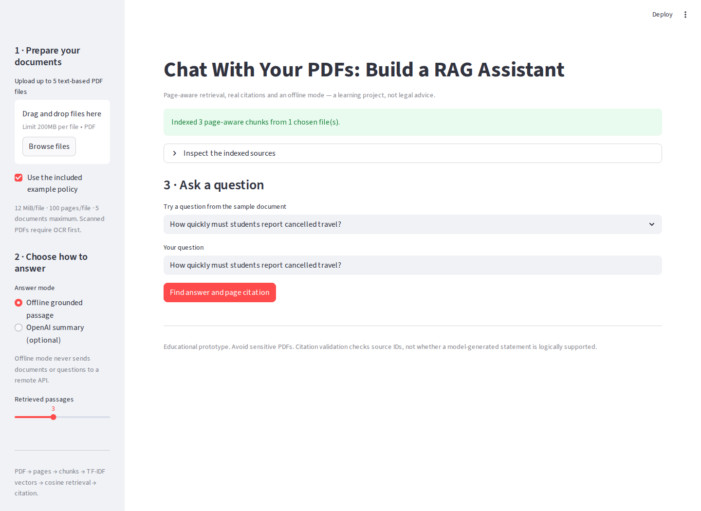 Verified real Streamlit app upload and question interface