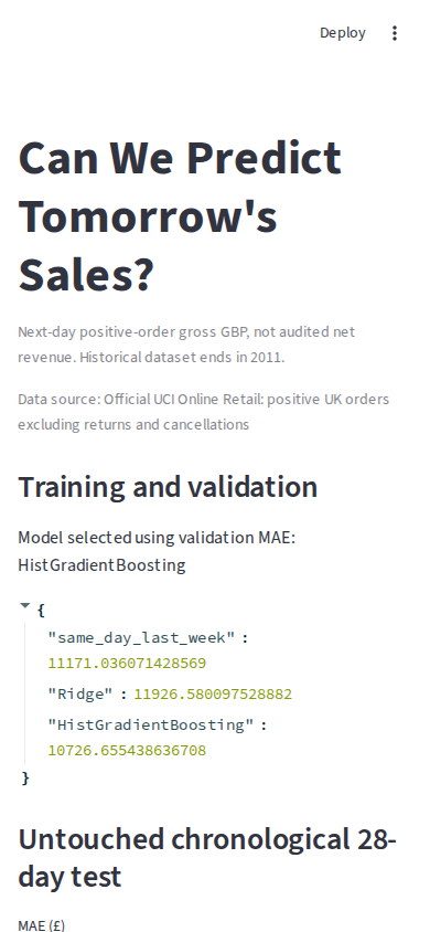 Genuine mobile Streamlit Can We Predict Tomorrow's Sales? Build a Retail Forecaster screenshot